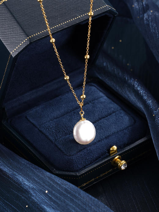 子佩集【月华珠露】银S925珍珠惜王妃项链【SGN0610002】13mm珠镀金巴洛克扁珠2601 商品图3