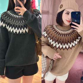 16-6排他性独家圆正 GG纯手工钉珠 重磅费尔岛羊毛提花套头衫 我穿L宽松