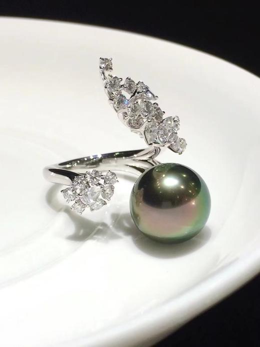 【私席真珠·新年盛宴】18K金镶钻黑珍珠戒指，12-13mm珠，圆（孤品） 商品图1