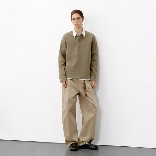 714street肌理感灰色亨利领卫衣男 2026春季潮牌重磅宽松长袖T恤 商品图2