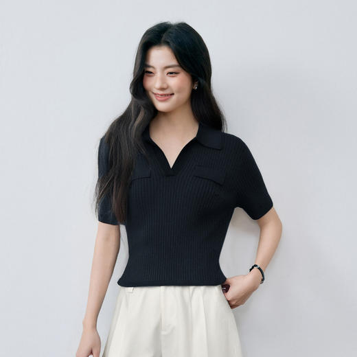 【商场同款】诗凡黎POLO天丝针织衫25秋新款老钱风短袖3G7131251 商品图0