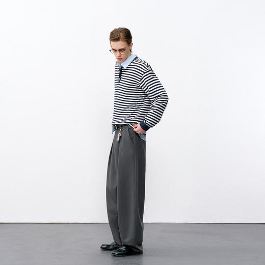 714street立体A字廓形双层褶弯刀西裤男2026春季宽松cleanfit长裤 商品图3