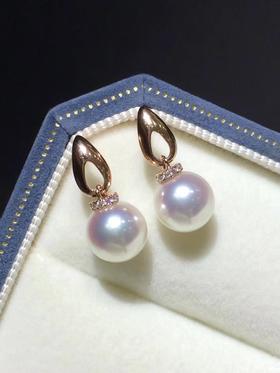 【私席真珠·新年盛宴】18K金镶钻AKOYA珍珠耳针7.5-8mm，圆（孤品）