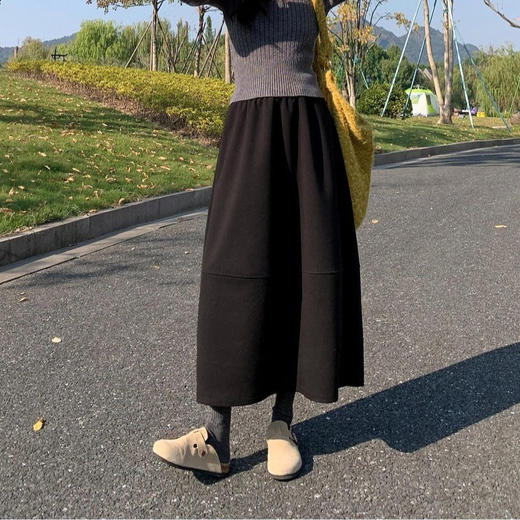 【合作款】复古毛呢半身裙宽松显瘦a字中长款花苞裙  yc0112002 商品图3