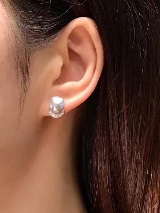 【私席真珠·新年盛宴】18K金镶钻Keshi珠耳钉，8-9mm 商品图2