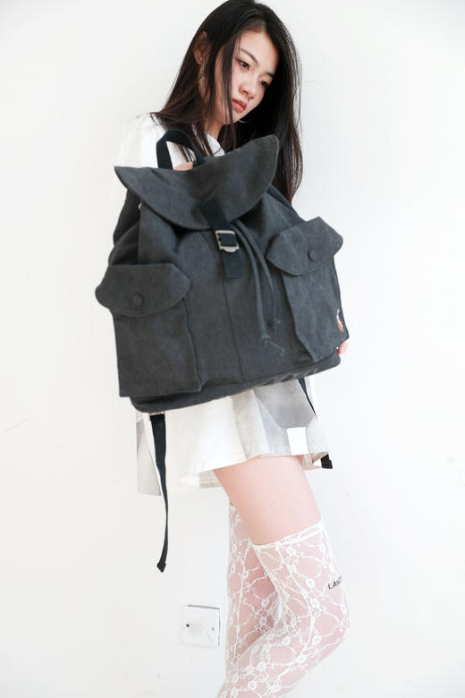 复古丹宁双肩包，小标刺绣工艺。大容量可调节肩带帆布包E010688 商品图9