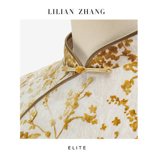 “定制”静奢风「花样年华」 “梅影轻扬”香槟金Ａ摆旗袍连衣裙 2501135 商品图1