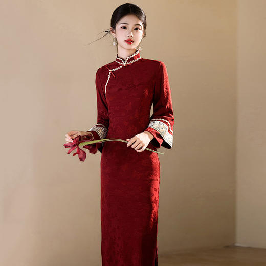 秋冬季国风新中式长款长袖新款年轻款复古旗袍SC22373 商品图3