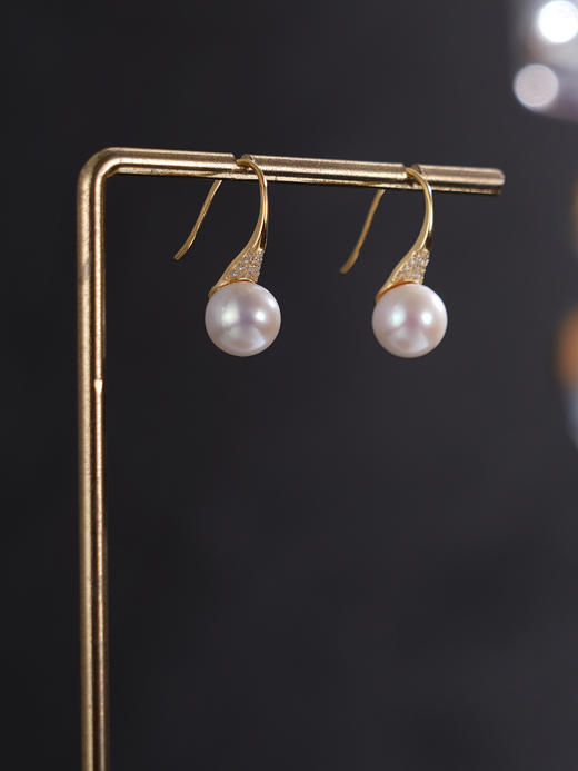 子佩集【月白流光】银S925珍珠惜王妃耳环【MLEH006】8mm珠镀金三角钻2601 商品图4