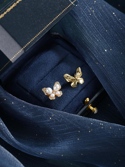 子佩集【蝶舞霓裳】银S925珍珠惜王妃耳钉【SGE0545001】2mm小珠5mm大珠镀金蝴蝶2601 商品图2