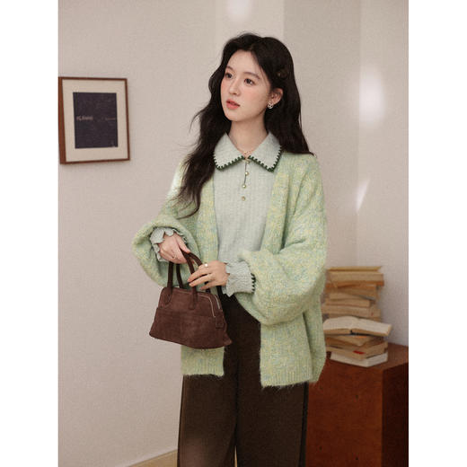 鹿向南「柔系清氛」绿色软糯毛衣女2025秋冬韩系慵懒风宽松小开衫 商品图3