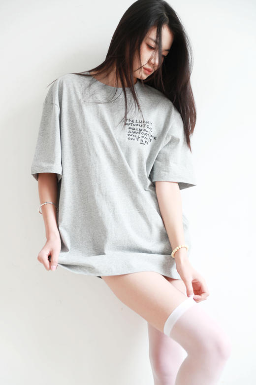 手工刺绣tee，背后大印花。胸口小标祖灰全棉圆领短袖t恤E010660 商品图8