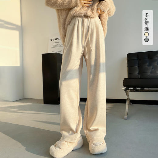 西遇加绒阔腿裤女冬季新宽松慵懒垂感糯米裤高腰拖地休闲裤SS052001 商品图0