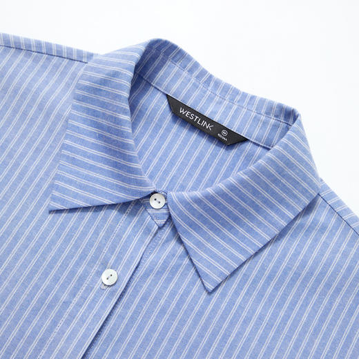【限时秒杀】西遇慵懒蓝色条纹衬衫女2026年春季新款通勤风宽松休闲长袖衬衣10260018 商品图5