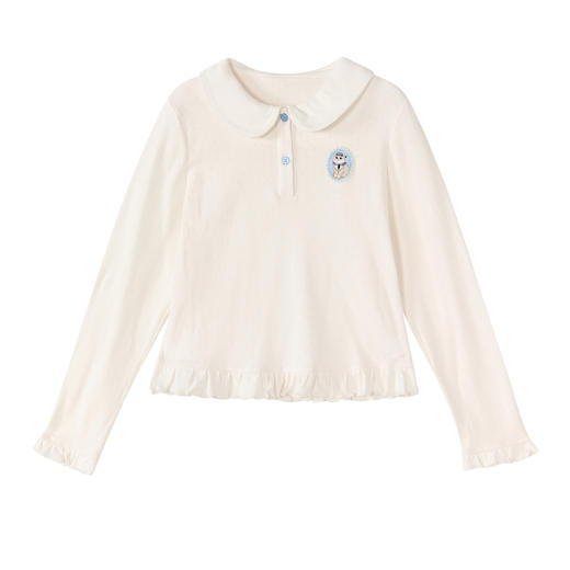 笛莎Deesha 童装女童T恤2026春新款荷叶边娃娃领小猫绣花T恤 商品图4