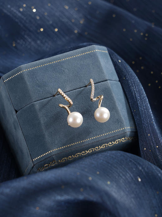 子佩集【瑶光之迹】银S925珍珠惜王妃耳钉【MLEH004】7.8mm珠镀金S波浪2601 商品图5