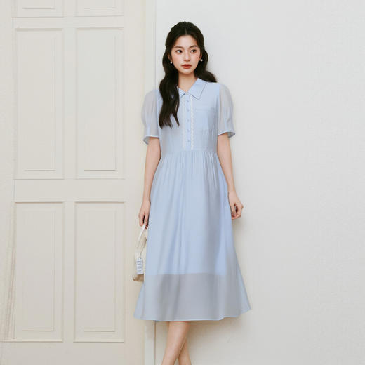 【商场同款】诗凡黎学院风衬衫裙2025秋新款花边领裙子3G7191341 商品图3