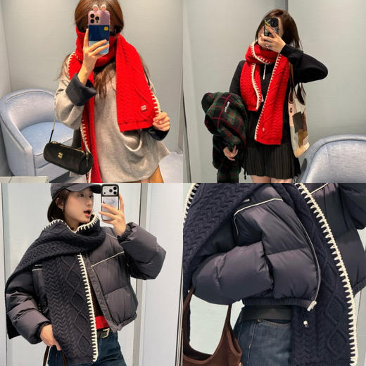 16-9 极限特惠 独家圆正 miu新年限定 初剪羊毛山羊绒混纺 学院范复古绞花 长款围巾 商品图0