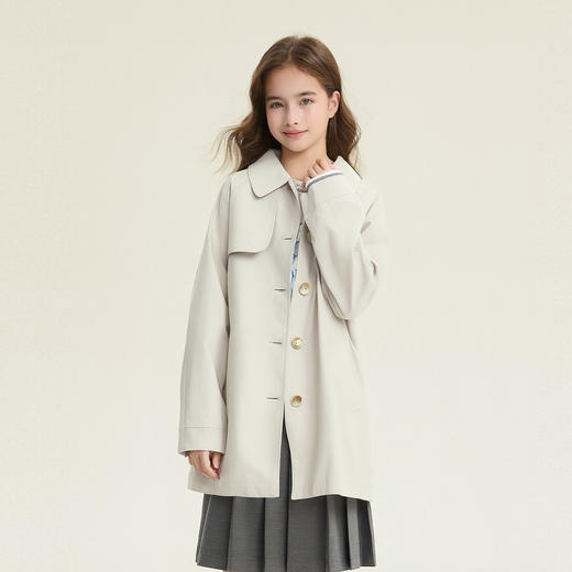笛莎Deesha 童装女童外套2026春新款小翻领可收腰中长款风衣外套 商品图1