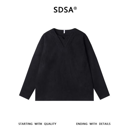 26T10SDSA秋冬新款痞帅男装简约植绒纯色拼接小V领卫衣百搭宽松上衣 商品图1