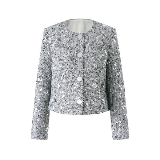 「高货wl」全新升级【铂金会员339/天猫459/差价120】(11852)洛诗琳轻奢羊毛混纺外套2026新款重工亮片绣小香风短外套 商品图4