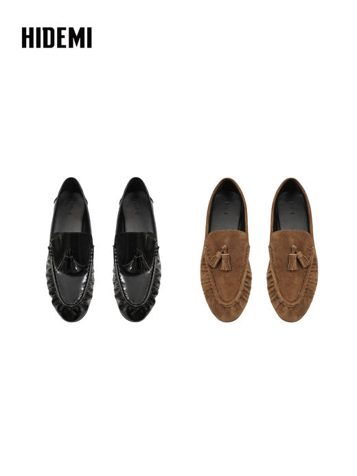 HIDEMI 麂皮开边珠一脚蹬轻便通勤流苏乐福鞋皮鞋单鞋平底鞋 商品图10