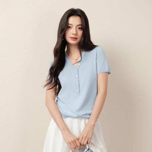 【商场同款】诗凡黎透气天丝针织衫2025秋新款短袖上衣3G7131261 商品图4