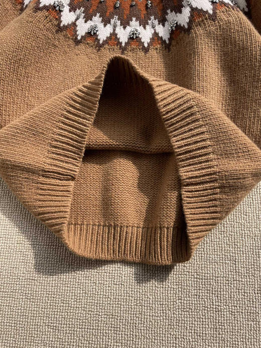 16-6排他性独家圆正 GG纯手工钉珠 重磅费尔岛羊毛提花套头衫 我穿L宽松 商品图11