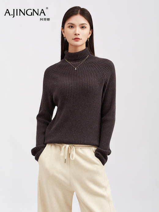 【竖纹肌理】阿菁娜冬季新款氛围感坑条毛衣绵羊毛高领设计竖纹肌理通勤松弛感内搭F30D301022 商品图2