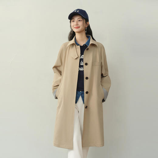 【严选】诗凡黎韩系格纹翻边通勤风衣2026春新款复古感翻领经典浅卡其外套7H1260171 商品图0