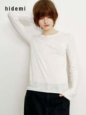 hidemi副线小h 匹马棉简约圆领修身卷边打底长袖T恤