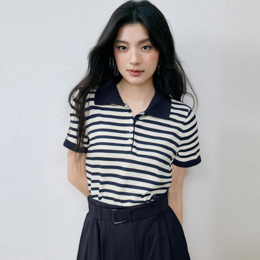 【商场同款】诗凡黎Polo领条纹针织衫25秋新款短袖上衣3G7131531 商品图3