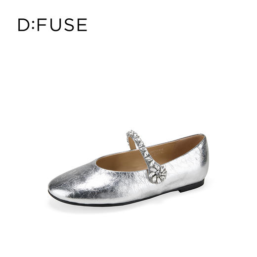 Dfuse迪芙斯2026春季新款圆头钻链抓皱牛皮复古玛丽珍舒适平跟鞋女鞋DFE1111018 商品图9