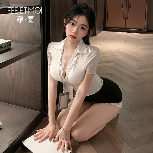 霏慕 深V露沟蕾丝秘书套装6206 商品图2