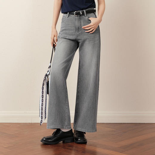 【商场同款】诗凡黎显瘦高腰阔腿裤25秋新款长腿牛仔裤3G7151201 商品图0