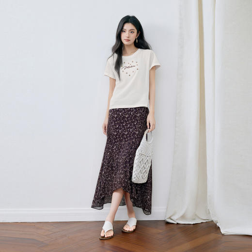 【商场同款】诗凡黎字母亮片小花T恤2025秋新款短袖上衣3G8700831 商品图1