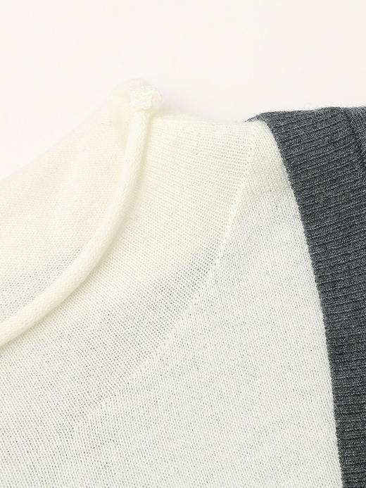 花灰色假两件 V 领针织衫 半高领撞色拼接修身显瘦长袖打底衫 秋冬通勤温柔气质内搭上衣 商品图2