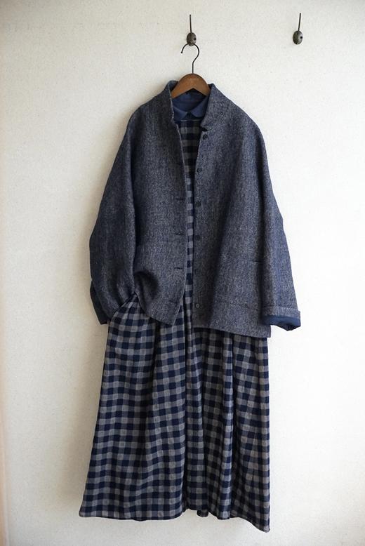 apuntob 羊毛格纹短袖连衣裙(蓝/棕格) 商品图12