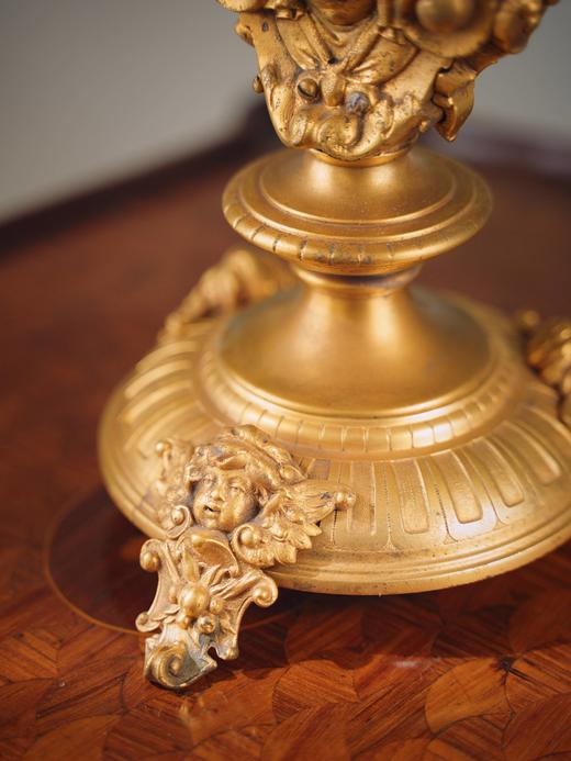 独角鹿西洋古董19世纪末法国出品古典天使与神兽主题铜鎏金精雕花瓶 商品图8