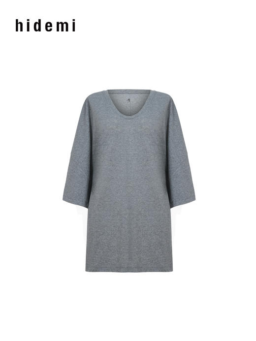 hidemi副线小h 简约U领松弛宽松T恤上衣 商品图12