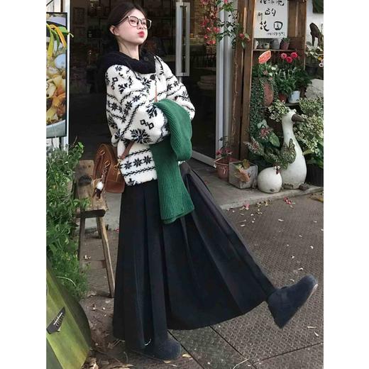 美拉德风毛呢百褶裙女秋冬新款高腰遮胯显瘦压褶a字中长款半身裙聚 商品图2