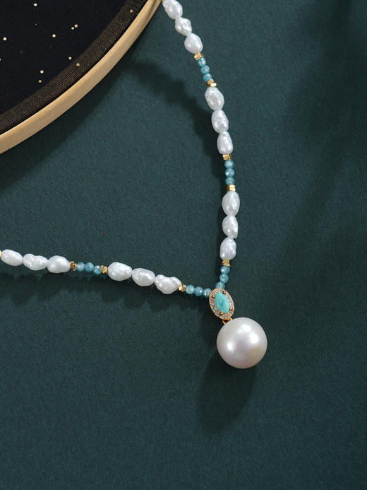 子佩集【蓝汐恋歌】银S925珍珠惜王妃项链【SGN0820002】11mm大珠蓝椭圆4*5mm巴洛克珠2601 商品图3