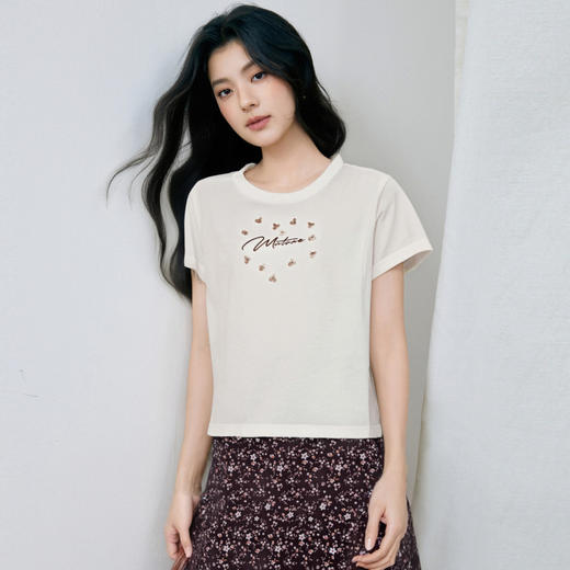 【商场同款】诗凡黎字母亮片小花T恤2025秋新款短袖上衣3G8700831 商品图4