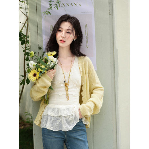 鹿向南「芒芒奶冻」高级感黄色针织衫女春季新款洋气长袖开衫上衣 商品图2