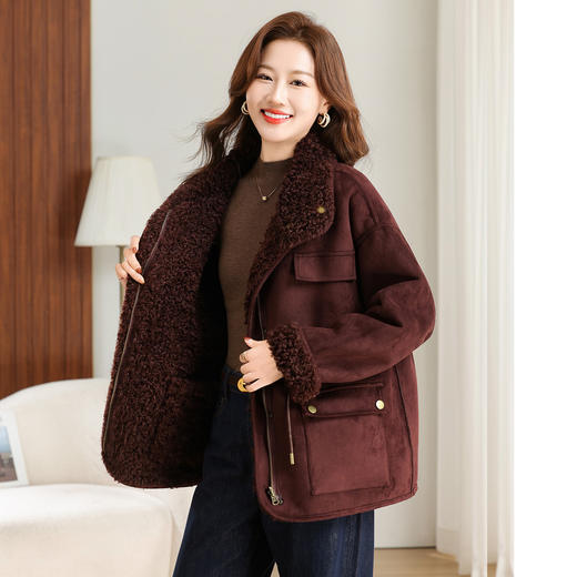 丁摩 皮毛一体外套女冬季新款【两面穿】洋气加厚羊羔毛上衣5ZF-8613 商品图2