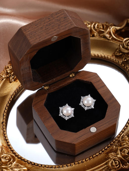 子佩集【雪霁缪斯】银S925珍珠惜王妃耳钉【XXED003】6mm珠双色六角2601 商品图9