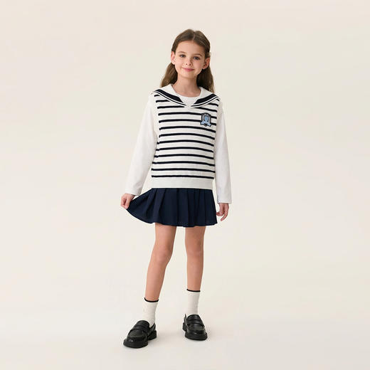 马克珍妮海军学院女童条纹针织背心2026年春装新款560288 商品图1