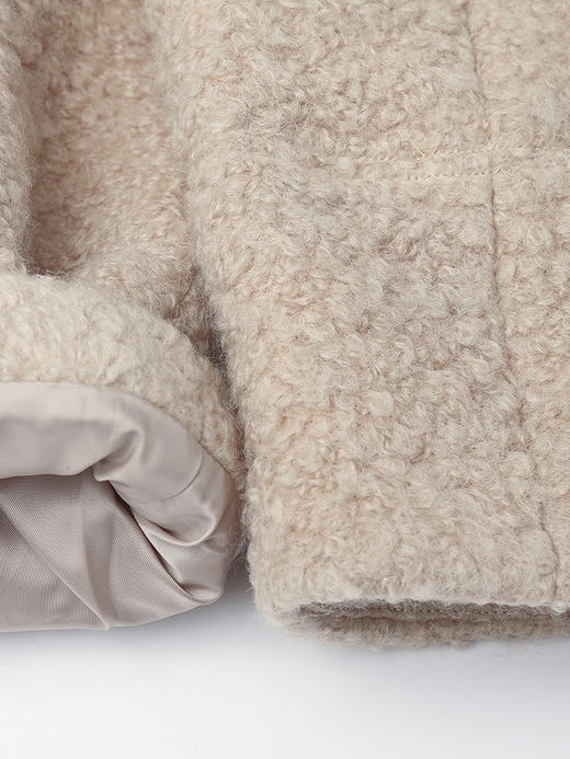 浅燕麦色羊羔毛质感圆领外套 单排金属纽扣衍缝格纹宽松显瘦秋冬温柔气质通勤保暖上衣 商品图4