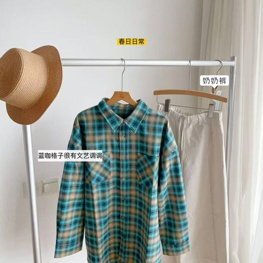 老米优品🎈3-5天。清新又复古！《蓝色调格纹oversize长袖衬衫》宽松落肩剪裁，不挑肩宽身形，显瘦效果一绝。CY260105A 商品图10