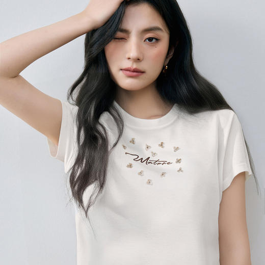 【商场同款】诗凡黎字母亮片小花T恤2025秋新款短袖上衣3G8700831 商品图3